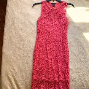 A floral pink, knee length dress